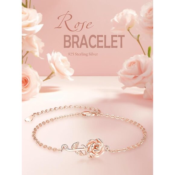Rose Flower Bracelet for Women 925 Sterling Silver, Elegant & Durable Jewelry Gi - Picture 6 of 7